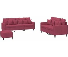 Sofa Sofos komplektas su pagalvėlėmis, 3 dalių, vyno, aksomas