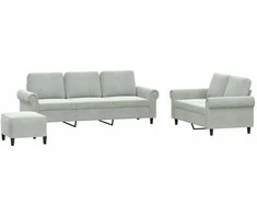 Sofa Sofos komplektas su pagalvėlėmis, 3 dalių, pilkas, aksomas