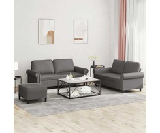 Sofa Sofos komplektas su pagalvėlėmis, 3 dalių, pilkas, dirbtinė oda