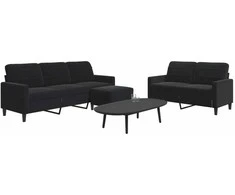 Sofa Sofos komplektas su pagalvėlėmis, 3 dalių, juodas, aksomas