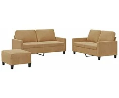 Sofa Sofos komplektas su pagalvėlėmis, 3 dalių, rudas, aksomas