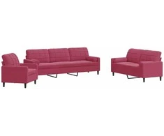 Sofa Sofos komplektas su pagalvėlėmis, 3 dalių, vyno, aksomas
