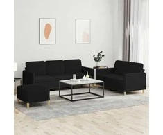 Sofa Sofos komplektas su pagalvėlėmis, 3 dalių, juodas, audinys