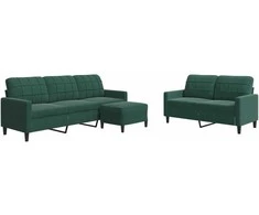 Sofa Sofos komplektas su pagalvėlėmis, 3 dalių, žalias, aksomas