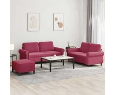 Sofa Sofos komplektas su pagalvėlėmis, 3 dalių, vyno, aksomas
