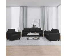 Sofa Sofos komplektas su pagalvėlėmis, 3 dalių, juodas, dirbtinė oda