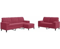 Sofa Sofos komplektas su pagalvėlėmis, 3 dalių, vyno, aksomas