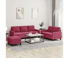Sofa Sofos komplektas su pagalvėlėmis, 3 dalių, vyno, aksomas
