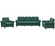 Sofa Sofos komplektas su pagalvėlėmis, 3 dalių, žalias, aksomas