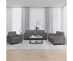 Sofa Sofos komplektas su pagalvėlėmis, 3 dalių, pilkas, dirbtinė oda