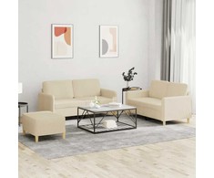 Sofa Sofos komplektas su pagalvėlėmis, 3 dalių, kreminis, audinys