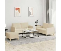 Sofa Sofos komplektas su pagalvėlėmis, 3 dalių, kreminis, audinys