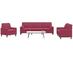 Sofa Sofos komplektas su pagalvėlėmis, 3 dalių, vyno, aksomas