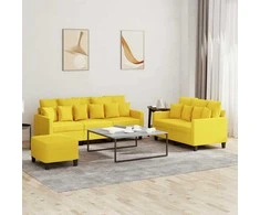 Sofa Sofos komplektas su pagalvėlėmis, 3 dalių, geltonas, audinys