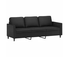 Sofa Sofos komplektas su pagalvėlėmis, 3 dalių, juodas, dirbtinė oda