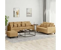 Sofa Sofos komplektas su pagalvėlėmis, 3 dalių, rudas, aksomas
