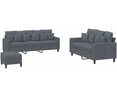 Sofa Sofos komplektas su pagalvėlėmis, 3 dalių, pilkas, aksomas