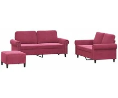 Sofa Sofos komplektas su pagalvėlėmis, 3 dalių, vyno, aksomas