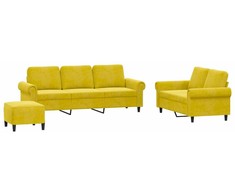 Sofa Sofos komplektas su pagalvėlėmis, 3 dalių, geltonas, aksomas