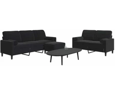 Sofa Sofos komplektas su pagalvėlėmis, 3 dalių, juodas, aksomas