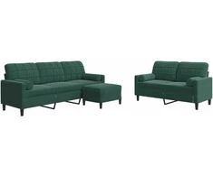Sofa Sofos komplektas su pagalvėlėmis, 3 dalių, žalias, aksomas