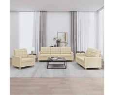 Sofa Sofos komplektas su pagalvėlėmis, 3 dalių, kreminis, audinys