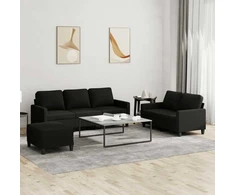 Sofa Sofos komplektas su pagalvėlėmis, 3 dalių, juodas, audinys