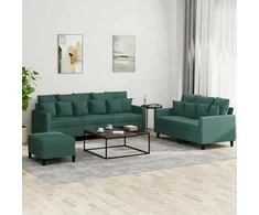 Sofa Sofos komplektas su pagalvėlėmis, 3 dalių, žalias, aksomas