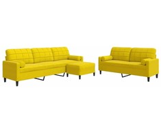 Sofa Sofos komplektas su pagalvėlėmis, 3 dalių, geltonas, aksomas