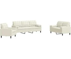 Sofa Sofos komplektas su pagalvėlėmis, 3 dalių, kreminis, aksomas