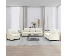 Sofa Sofos komplektas su pagalvėlėmis, 3 dalių, kreminis, aksomas