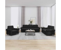 Sofa Sofos komplektas su pagalvėlėmis, 3 dalių, juodas, aksomas