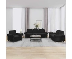 Sofa Sofos komplektas su pagalvėlėmis, 3 dalių, juodas, aksomas