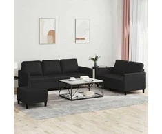 Sofa Sofos komplektas su pagalvėlėmis, 3 dalių, juodas, dirbtinė oda