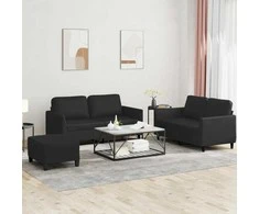 Sofa Sofos komplektas su pagalvėlėmis, 3 dalių, juodas, dirbtinė oda