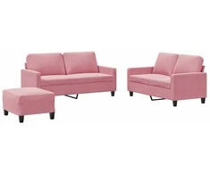 Sofa Sofos komplektas su pagalvėlėmis, 3 dalių, rožinis, aksomas