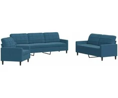 Sofa Sofos komplektas su pagalvėlėmis, 3 dalių, mėlynas, aksomas