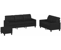 Sofa Sofos komplektas su pagalvėlėmis, 3 dalių, juodas, dirbtinė oda