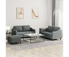 Sofa Sofos komplektas su pagalvėlėmis, 3 dalių, pilkas, audinys