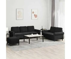 Sofa Sofos komplektas su pagalvėlėmis, 3 dalių, juodas, aksomas