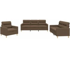 Sofa Sofos komplektas su pagalvėlėmis, 3 dalių, rudas, audinys