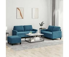 Sofa Sofos komplektas su pagalvėlėmis, 3 dalių, mėlynas, aksomas