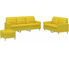 Sofa Sofos komplektas su pagalvėlėmis, 3 dalių, geltonas, audinys
