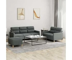 Sofa Sofos komplektas su pagalvėlėmis, 3 dalių, pilkas, audinys