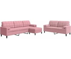 Sofa Sofos komplektas su pagalvėlėmis, 3 dalių, rožinis, aksomas