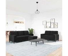 Sofa Sofos komplektas su pagalvėlėmis, 3 dalių, juodas, aksomas