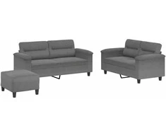 Sofa Sofos komplektas su pagalvėlėmis, 3 dalių, pilkas, audinys