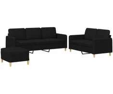 Sofa Sofos komplektas su pagalvėlėmis, 3 dalių, juodas, audinys