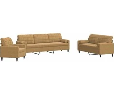 Sofa Sofos komplektas su pagalvėlėmis, 3 dalių, rudas, aksomas