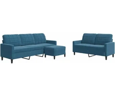 Sofa Sofos komplektas su pagalvėlėmis, 3 dalių, mėlynas, aksomas